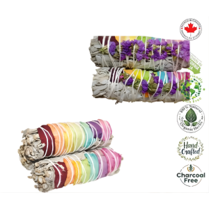 Organic Seven Chakras Sage W/ Rose Petals 4'' (Packaged 3 pcs/ Bag with Header Card)