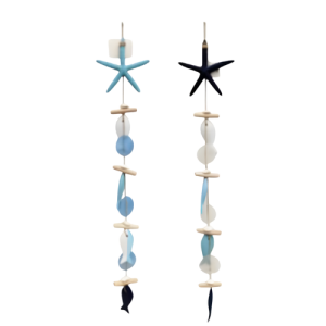 Blue Harbour Wind Chime Starfish, Fish Wood & Sticks Asst.2, Blue, Navy Blue, White