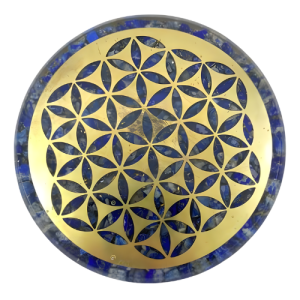 Lapis Lazuli Cop Dust Orgone Coaster With Flower Of Life